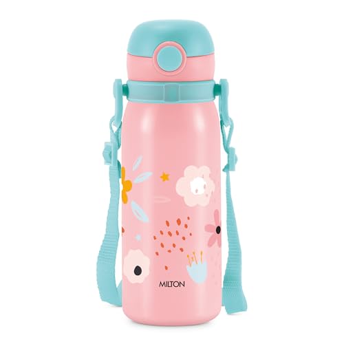 Image of MILTON Torque 650 ISI Certified Stainless Steel Water Bottle, Leak Proof, Rust Proof, Single walled,1 Yr Warranty, Ideal Sipper Water Bottle for School Kids Bottle, 625 ml, Pink (Flowers)