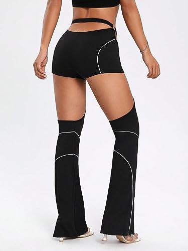 GORGLITTER Women's Rave Festival Disco Pants Outfits Y2K Chaps Cut Out Low Waist Flared Bottom Soft Grunge Edgy Outfit2