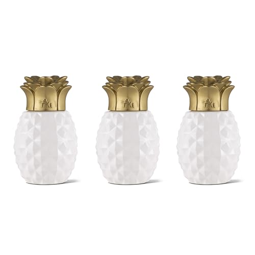 TIKI Brand 3-Pack Table Torch Glass Pineapple White and Gold - Decorative Outdoor Torch for Backyard, Lawn, and Patio, 6.5 in, 1117077