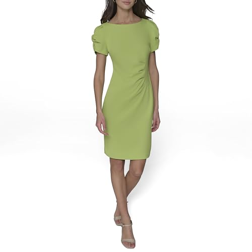 Image of KARL LAGERFELD Short Ruched Sleeve Jewel Neck Sheath Mini Dress