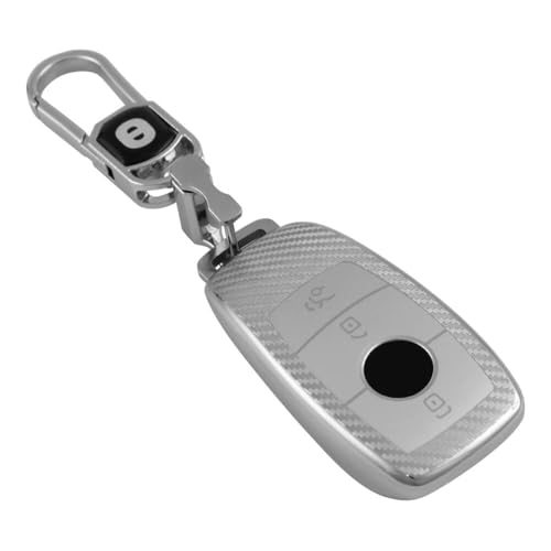 Image of Keyzone Silverstar TPU Key Cover with Keychain Compatible for Mercedes Benz E, S, A, C, G Class 2020 Onwards, Smart Key (Silver)