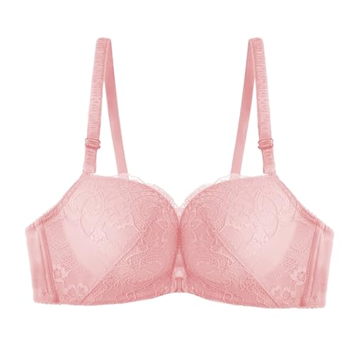 Brasier sin forro para mujer, con cierre frontal, espalda en T, talla grande, sin forro, para busto grande, copas de brasier deportivo, rosa, A