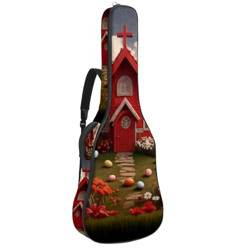 Housse de guitare acoustique étanche avec protection rembourrée et motif maison de Pâques rouge