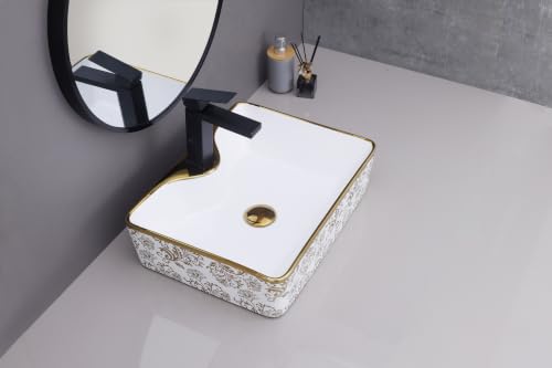 Image of HARDSTONE Black & Gold Ceramic Wash Basin |19x15x5 Inches