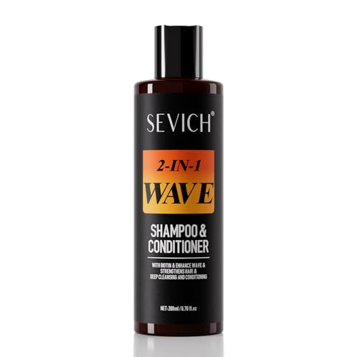 SEVICH Champú y acondicionador Wave 2 en 1 para hombres negros | Fórmula de refuerzo de rizos con biotina, ginseng y aceite de ricino, limpieza profunda y cuidado hidratante, 200 ml/6.76fl.oz