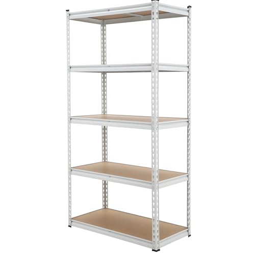 GarveeHome Garage Storage Shelves, 5-Tier Utility Shelves, Adjustable Storage Shelves, Industrial Shelving, Load 3860 Lbs Heavy Duty Storage Shelves for Garage Kitchen Basement Laundry Pantry,White