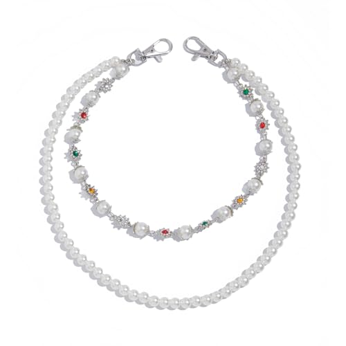Image of Layered Pants Wallet Chain for Men Women Rhinestone Flower Pearl Wallet Chain for Women Fashion Street Pocket Jeans Chains Keychain Punk Jewelry