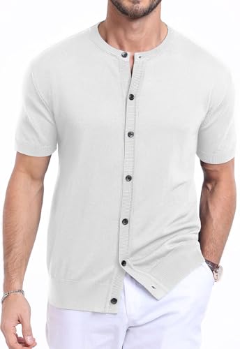 YTD Men's Knit Casual Button Down Shirts Short Sleeve Textured Summer Beach Shirts