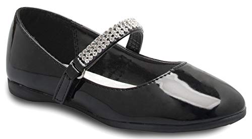 Olivia K Girls Mary Jane Ballet Flat - Rhinestone on Strap - Easy Velcro Slip On