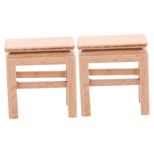 CORHAD 2 Piezas Mini Taburetes de Madera Robusta para Casa de Muñecas Modelos Compactos y Resistentes Decoración Encantadora para Muebles Miniatura