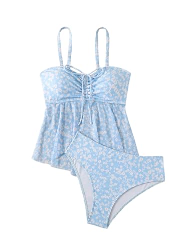 WDIRARA Women's Floral Tankini Set Drawstring Ruffle Swimsuit Two Piece Bathing Suit
