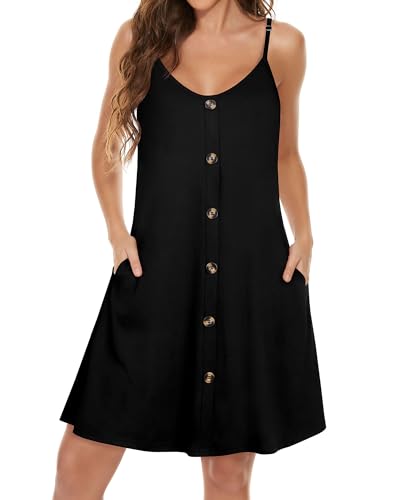 Image of JOELLYUS Summer Dresses for Women Spaghetti Strap Button Down Casual Sundress Beach Cover Up Dress with Pockets 2026