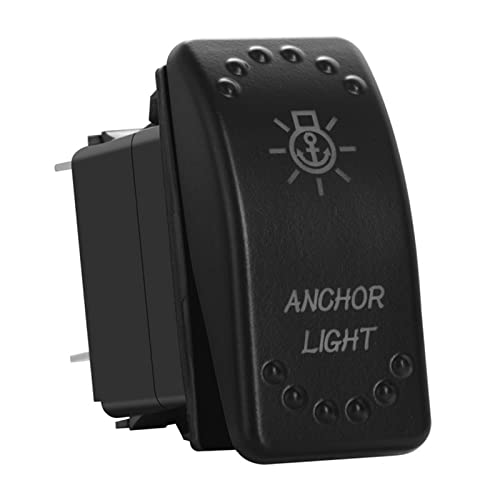 Image of Green Backlit Rocker Switch 5 Pin ON-Off Laser Etched Button Switch with Wires for Car Marine Boat UTV 20A /12V 10A /24V (Anchor Light)