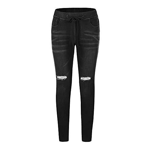 THUNDER STAR Ripped Jeans,Skinny Jeans for Women,Drawstring Mid Waist Jeans4