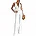 Produktbild Frauen Strampler Sexy Sling Ärmellose Hals Anhänger Overalls Deep V Sexy Bodycon Lange Reißverschlusshosen Clubwear Nightclub Bar Party Holiday,Weiß,M