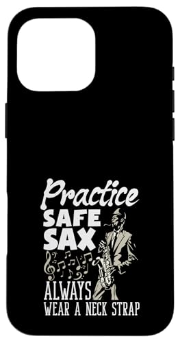 練習 安全 サックス Always Wear A ネック ストラップ おもしろサックス スマホケース iPhone 16 Pro Max 用