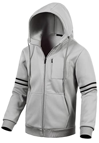 Chrisuno Men's Full-Zip Lightweight Hooded Fleece Sweatshirt Big & Tall Fashion Novelty Hoodies Light Grey S #TOP24