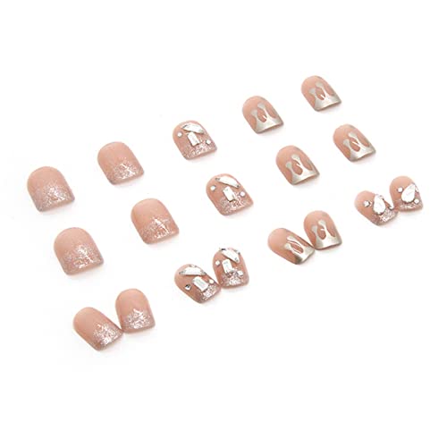 French Press On Nails Short, 3D Rhinestone Fake Nails With Design, Acrylic Nails Shiny Diamond Square Glitter Nude Pink Artificial Glossy False Nails Full Cover Wraps Nails Tips For Women And Girls 24Pcs #TOP6