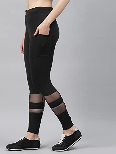 Image of BLINKIN Women's & Girl's Gym Wear Skinny Fit Mid Rise Tights Track Pant With Mesh Insert & Side Pockets : Ideal For Active Wear, Yoga & Workout - The Ultimate Gym Pants (6081)