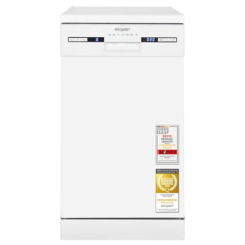 Exquisit Geschirrspüler | 9 Maßgedecke, Energieeffizienzklasse E, 49 dB(A) | schmal, kompakt, 7 Programme, Eco, Intensiv, Kurz, Extra-Trocknung, Startzeitverzögerung | GSP59309-030E weiss