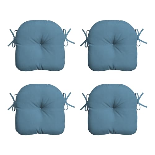 Image of Arden Outdoor Tufted Bistro Seat Cushion, Set of 4, 14.5 in x 15 in, Rain-Proof, Fade Resistant French Blue Texture