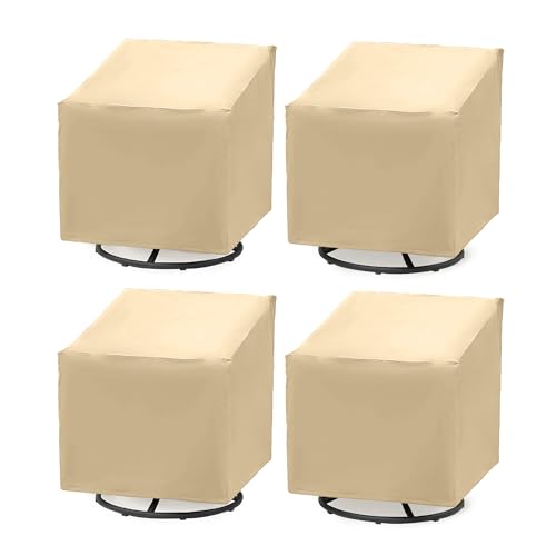 Baner Garden Patio Chair Covers 4 Pack, Outdoor Chair Covers Waterproof 600D Heavy Duty, All-Weather Patio Furniture Covers for Outdoor Swivel Chairs, Lawn Wicker Sofas & Rocking Chairs, Beige