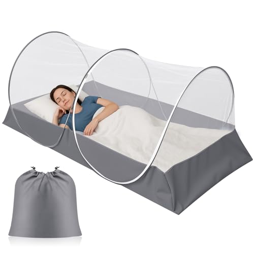 Image of Large Pop up Mosquito Net for Camping Portable Foldable Mosquito Tent Bug Net Bed Travel Patio Outdoor 78 x 39 x 28 Inch Bug Netting Mesh Tent Canopy for Adults Bedroom, White