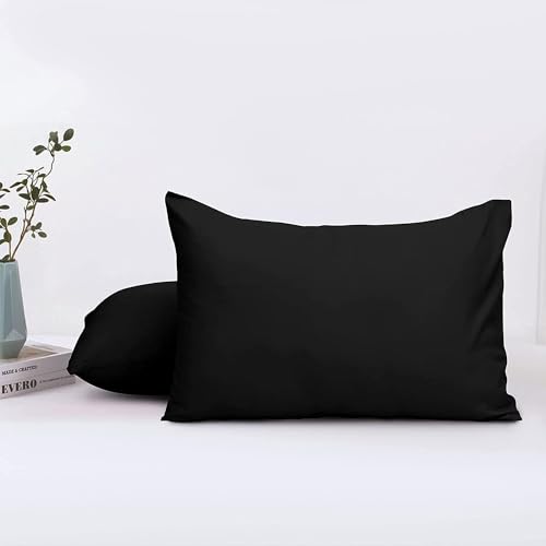 Image of Travel Pillow Case 12x18 Size Pack of 2 Pieces 100% Egyptian Cotton Zipper Closure 500 Thread Count Toddler Pillowcase Black