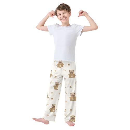 Puppy in Box Boys Pants Boys Athletic Pants Long Pant for Boywith Pockets Wide-Leg Size 6-14Y3