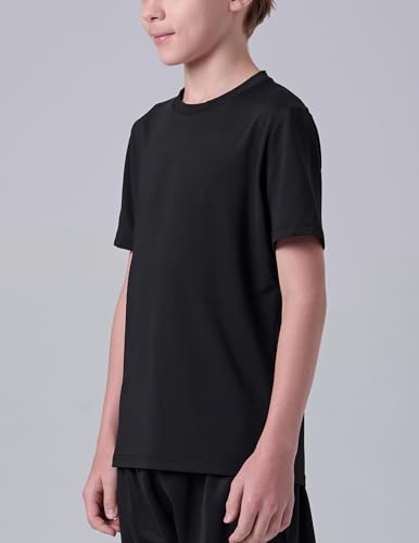Image of 5 Pack Youth Boys Athletic Dry Fit T Shirts | Lightweight Short Sleeve Tees, Comfy Stretch, Regular Fit, for Teen Kids, Running Soccer Back to School