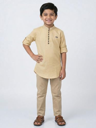 Image of Kids Stylish Solid Style Cotton Mandrain Collar Regular Fit Kurta|| Formal Boys Shirt || Casual Wear Buttoned Kurta for Boys