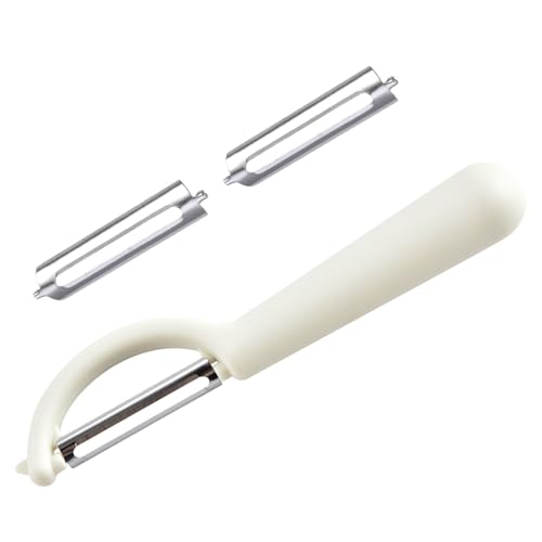 Set d'Épluchage, Eplucheur Légumes + 2 Acier Inoxydable Lames, Éplucheur Universel, Économe Legumes, Eplucheur Pomme de Terre pour Éplucher Pommes de Terre, Carottes, Legumes et Fruits(Blanc)