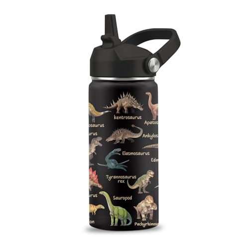 FAIVHSO Dinosaur Gifts 16 oz Water Bottle with Straw Lid Stainless Steel Insulated Water Bottle for Travel Outdoor Dinosaur Cup for Dinosaur Lovers (1pcs)