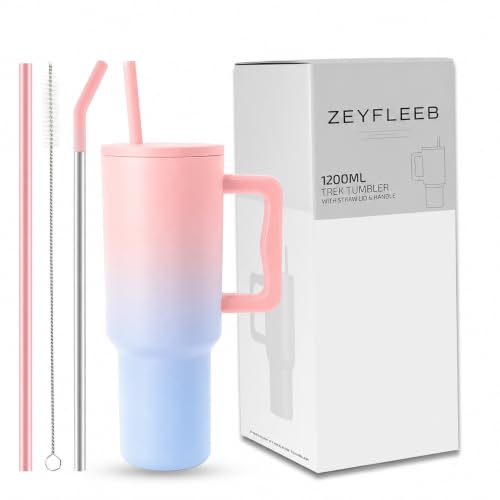 Image of 1200ML Stainless Steel Tumbler with Handle & Lid, 2 Straws - Large Travel Mug Water Cup for Gym, Office & Outdoor Use (Candy)