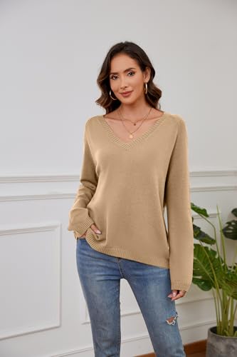 Womens Oversized Sweaters 2025 Casual Long Sleeve V Neck Lightweight Knit Pullover Sweater Tops3