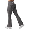 YEOREO CoreFlex Women Workout Flare Leggings with Pockets Scrunch Cargo Gym Yoga Leggings Dark Grey XS