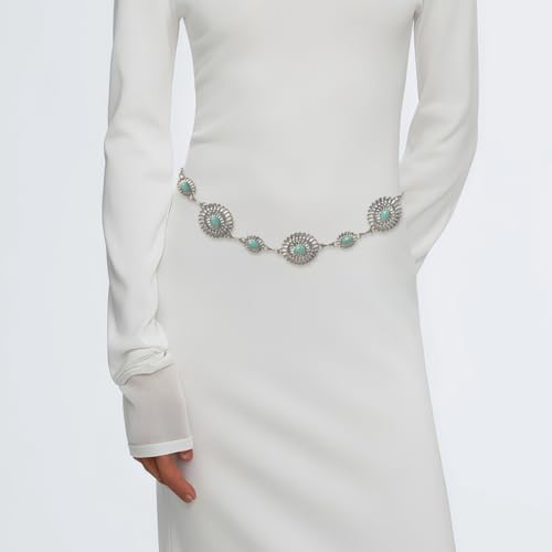 Women Metal Waist Chain Belt Concho Western Country Belts for Jeans Dress Gold or Silver