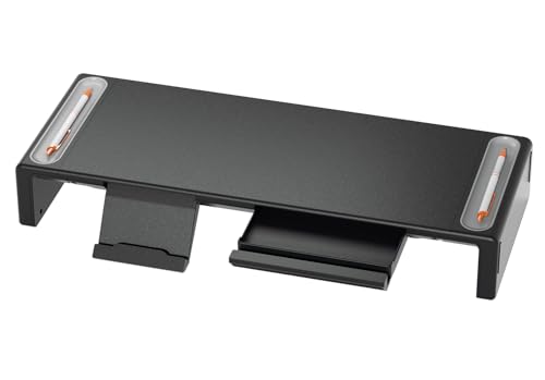 Olmasterモニタースタンドライザー 折りたたみ式パソコンモニターライザー 高さ調節可能 PCスタンド/収納引き出し/ペンスロット/携帯電話スタンド デスクトップパソコンやノートPCに 省スペース (black)の商品画像（Amazon）