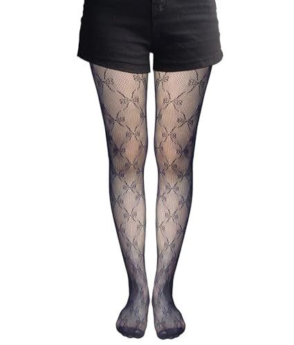 Image of VINICUNCA Women's Fishnet Stockings Lace Patterned Tights High Waist Pantyhose