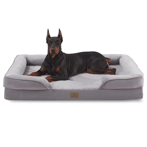 Image of Bedfolks Orthopedic Dog Bed, Waterproof Dog Sofa Bed for Extra Large Dogs, Egg Foam Pet Couch Bed with Removable Washable Cover and Nonslip Bottom, Light Grey