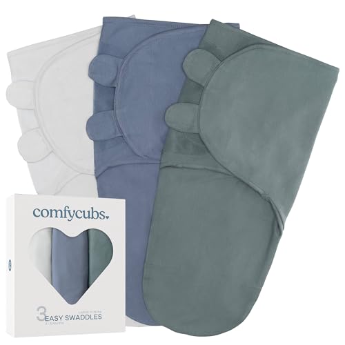 Image of Comfy Cubs Swaddle Blanket Baby Girl Boy Easy Adjustable 3 Pack Infant Sleep Sack Wrap Newborn Babies (Large 3-6 Months, Stone, Nomadic Blue, Azul)