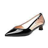 ROSERWISH Women's Fashion Pointed Toe Patent Party Low Heel Kitten 1.5 Inch Buckle Wedding Pumps Dress Shoes Black Size 7.5 - Zapatos Altos de Tacon Elegante de Mujer