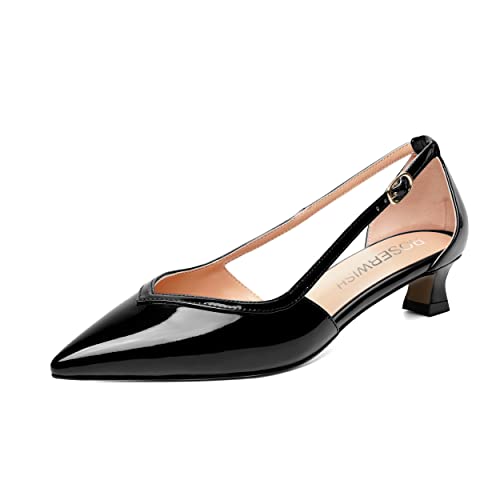 ROSERWISH Womens Fashion Buckle Wedding Party Pointed Toe Patent Kitten Low Heel Pumps Dress Shoes 1.5 Inch