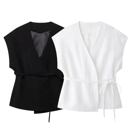 Women's Summer Two Piece Set Linen Double Breasted Vest And Wide Leg Pants Business Office Set3