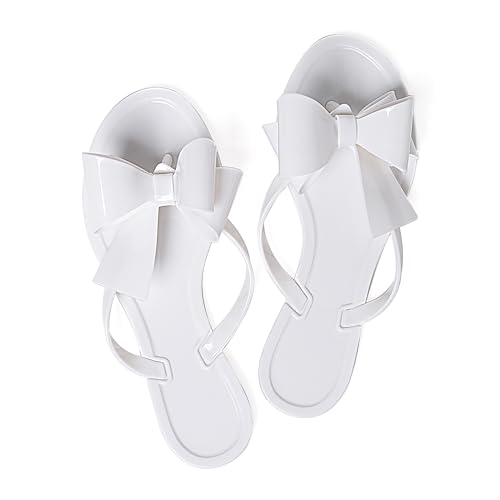 Image of Mtzyoa Women Flip-Flops Flat Sandals Jelly Bow Beach Flat Rivets Rain Cute Dressy Summer Sandals