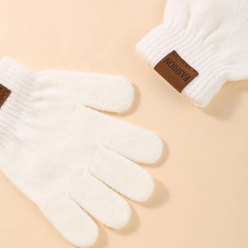 Warm Knit Hat and Matching Gloves Set for Children Aged 6 Months to 3 Years Unisex Pullover Hat Mitts Winter Accessory White4