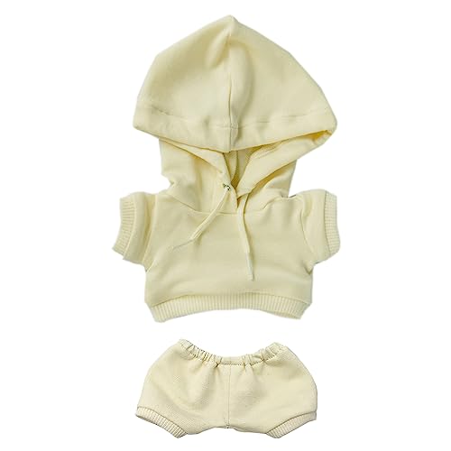 Image of niannyyhouse 20cm Plush Doll Clothes Elastic Solid Sportswear Suits Hoodie Pants Soft Stuffed Plush Toy Dress Up Accessories (Beige, 20cm)