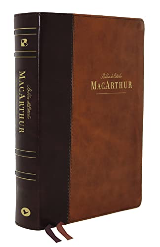 Image of NBLA, Biblia de Estudio MacArthur, Leathersoft, Cafe, Interior a dos colores, Comfort Print (Spanish Edition)