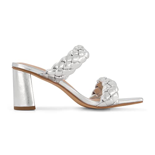 Dunes + Cushionaire Technology Women's Iris Braided Heel Sandal +Memory Foam And Wide Widths Available, Silver 8.5 #TOP3