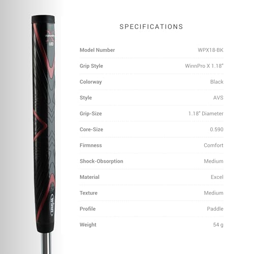 Winn Pro X 1.18 Midsize Putter Grip - Black & Red